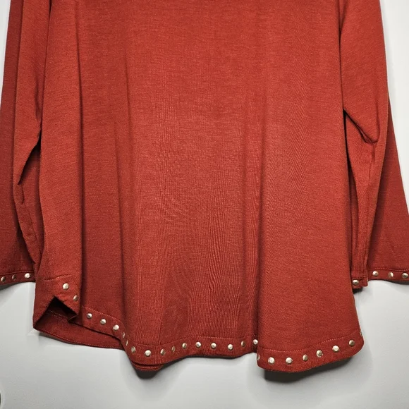 Ruby Rd Petite Studded Trim Blouse Rust Red Swing Top Large Petite Casual - Picture 3 of 11